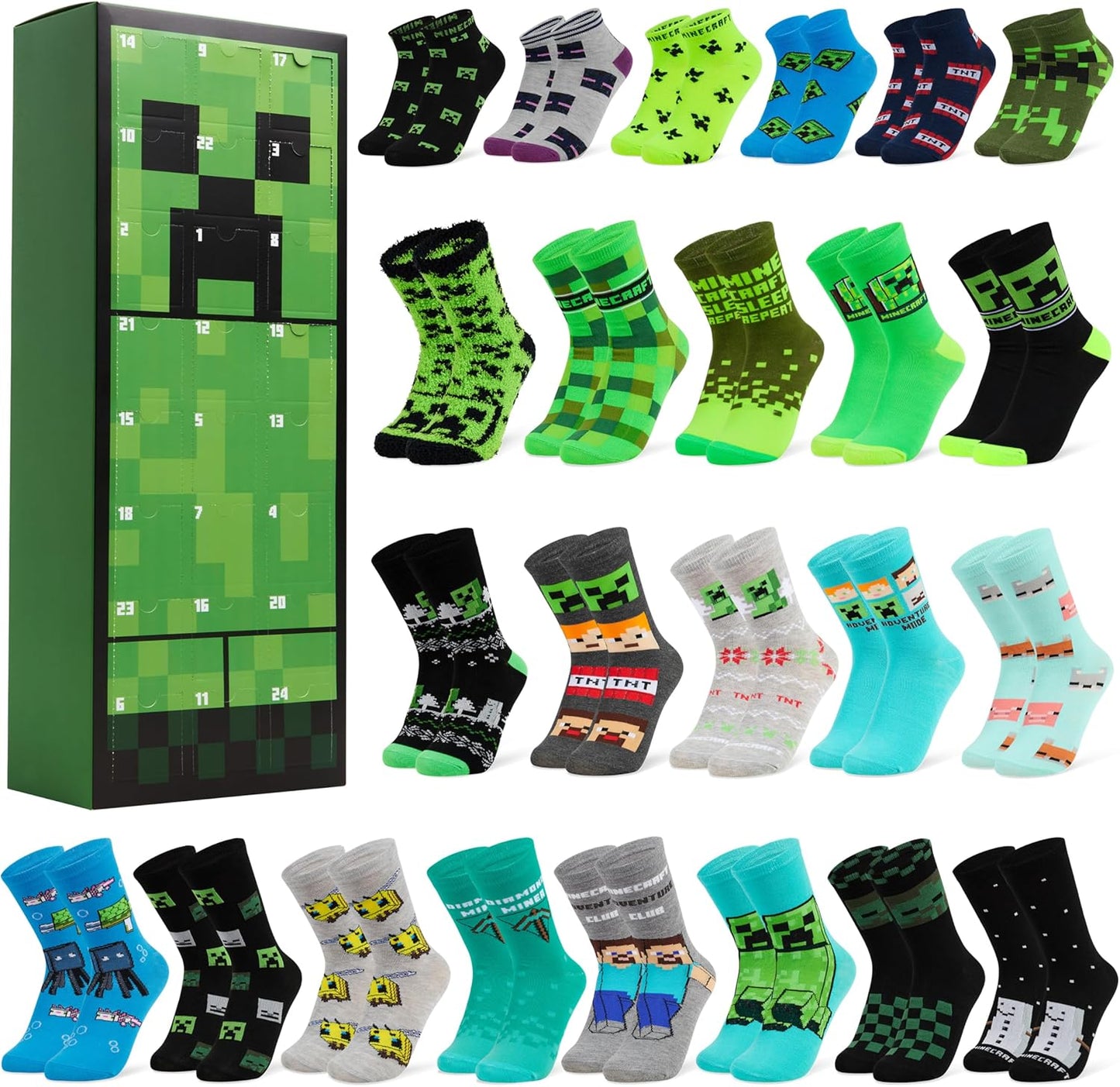 Minecraft 2025 Advent Calendar: 24 Gamer Socks for Kids & Teens 🎮🎄