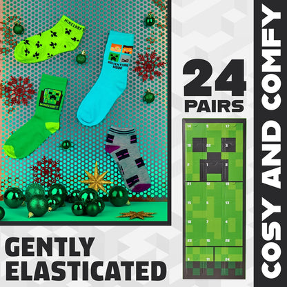 Minecraft 2025 Advent Calendar: 24 Gamer Socks for Kids & Teens 🎮🎄