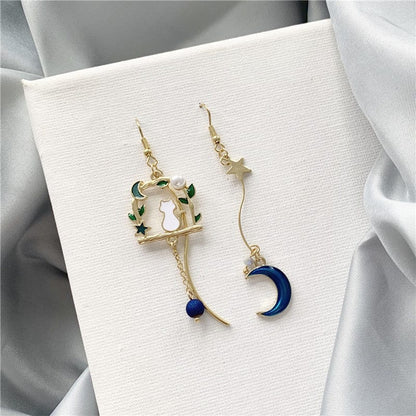 Blue Moon Swing Cat Earrings